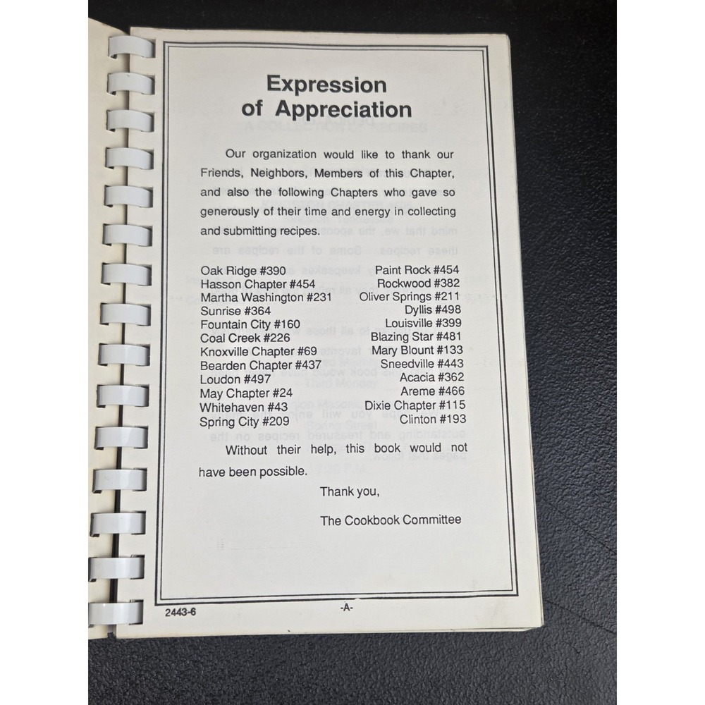Eastern Star Kingston Chapter #405 Kingston, Tennessee Cookbook Recipe Book 86 - Picture 2 of 13